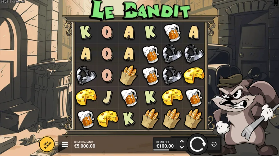 The Le Bandit grid with a cluster of matching symbols connected