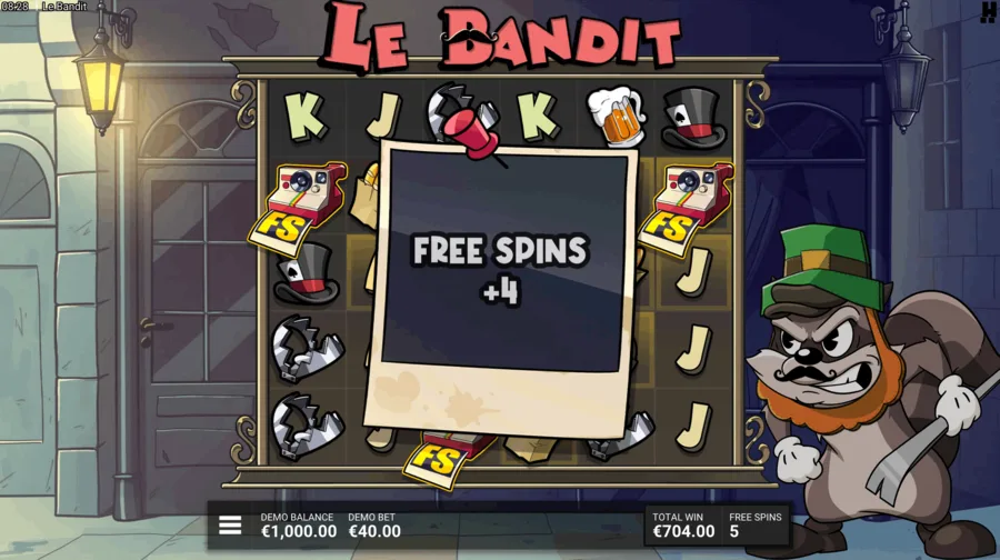The Le Bandit bonus buy menu shown over the grid